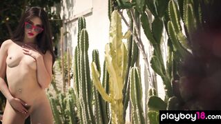 Hot brunette teen gets rid of her bikini