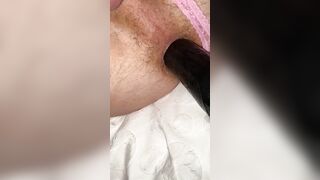 I pounded this sissy inside the butt with my big sex toy while he is locked into chastity