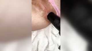 I pounded this sissy inside the butt with my big sex toy while he is locked into chastity