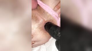 I pounded this sissy inside the butt with my big sex toy while he is locked into chastity