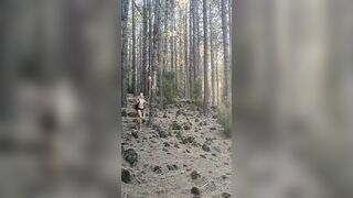 walked nude into the forest, get cum on the butt
