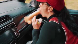 Adrenaline pumping monster sex toy into the vehicle pee HD 4K top