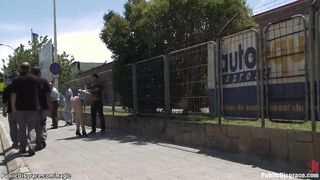 Redhead Euro slut anal fucked in public