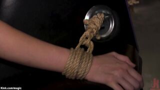 Skinny babe big cock fucked in bondage