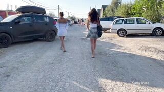 2 girls walk into outdoor without underwear and performance pussies