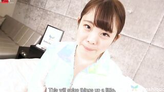 Cafe worker Yuko Mukai plays dressup in a uniform for us