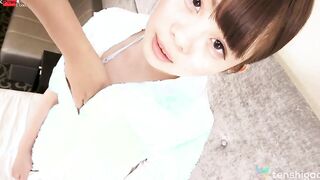Cafe worker Yuko Mukai plays dressup in a uniform for us