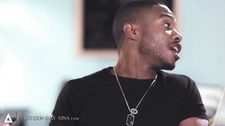 MODERN-DAY SINS - Wifey Lets Bi-curious Hubby Try His First Cock Bareback! INTERRACIAL THREE-WAY!