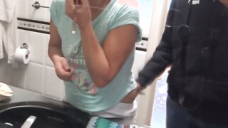 First time we masturbate with stepson and he ejaculates on my breasts with his crazy hot dick