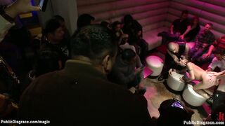 Little slave ass fucked in public bar