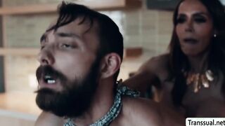 Handsome stepson analed by busty shemale