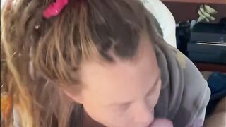 Blonde with dreads and Hottie booty blows my dick really amazingly hot while on holiday traveling