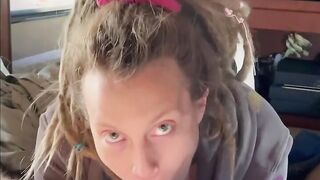 Blonde with dreads and Hottie booty blows my dick really amazingly hot while on holiday traveling