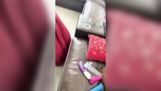 Little bimbo is home alone and fills both holes 