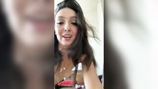 Little bimbo is home alone and fills both holes 