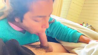 oral sex cummed into her mouth and face - thin and turned on