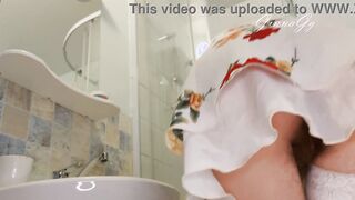 very bushy vagina became very tight without sex, that's why I barely entered the cunt with my glass vibrator, it's so slippery that I quickly get aroused and ended up squirting and groaning a lot sexy MILF masturbates passionately and