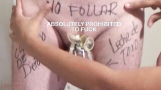 FIANCE'S BULL CUM on cuckold's chastity belt