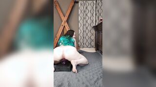 Molly Locke oils her foot, blows her feet, ride a sex toy and jizzes.