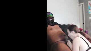 smoking while blowing a beautiful big black dick - interracial smoking head