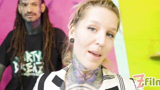 three on one hard group sex - DOUBLE PENETRATION for tattoo maid - ANAL GAPES, ass2mouth, long cocks, facial cum