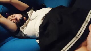 Tied gagged squirting college girl gets her tight soak cunt fondled
