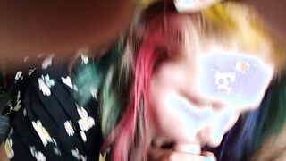 Rainbow haired pixie pawg give beautiful quickie fellatio while she is supposed to be working