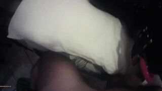 My ex-wife is hogtied on the bed with an open gag on her mouth. I banged her throat and jizzed