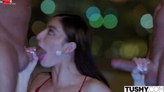 TUSHY Sultry Actress Emily getting DPed by her two co-stars