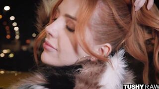 TUSHYRAW Thin & pale red haired gapes her small butt wide open