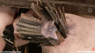 Busty lesbian clamped and candle waxed