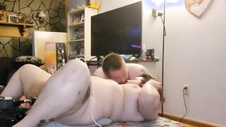 Bbw Ex-Wife deep throats hubbies cock while taking a sex toy