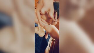 Ride a long penis and squirting into mirror
