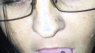 sexy Cutie with glasses blowing my penis Up Close!! goddess Booty lips around my penis