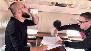 Together with my wifey we have a spectacular group sex inside my homemade plane with the stewardesses and the p