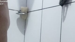beauty young faraga into the WC taking a shower