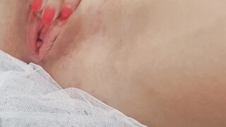 Close-up caressing a tight twat and getting unearthly satisfaction