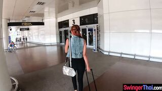 Horny amateur couple travels and fucks