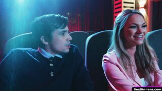 Gf is bored and sucks bfs cock in cinema