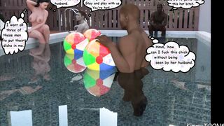 Cuckold Pool Party - ex-wife gangbanged secretly by 3 guys infront of her Naive Hubby.