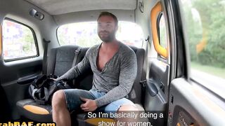 Big Titted cabdriver mom riding customer inside the cab outside