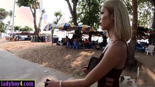 Tiny Asian ladyboy teen takes big cock