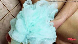 Stepsister caresses herself into the shower