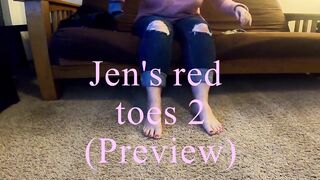 Cum on Jen's red toes 2