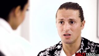 Vulgar huge hooters nurse Jamie Michelle fucks huge dick school girl after she blown his long penis