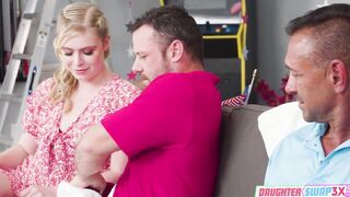 Open-minded stepdads swap out their sexy stepdaughters Krissy Knight and Macy Meadows to performance what modern family relationships should be like.