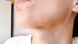 hot big Adam's apple chick drinking neck close up