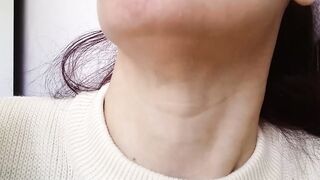hot big Adam's apple chick drinking neck close up