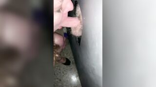 PAWG milf blows younger men dick through gloryhole