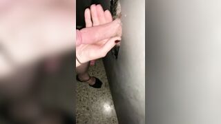 PAWG milf blows younger men dick through gloryhole